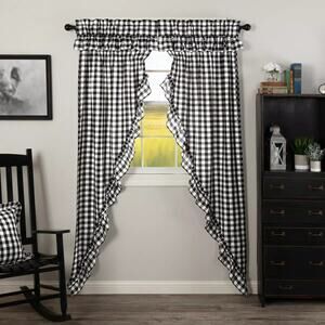 VHC Buffalo Check Ruffled Country Chic Window Long Prairie Curtain Panel Set